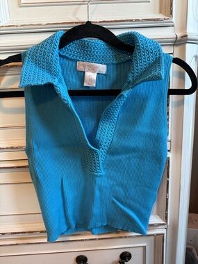 Caroline Constas Sleeveless Knit Polo in Turquoise Blue